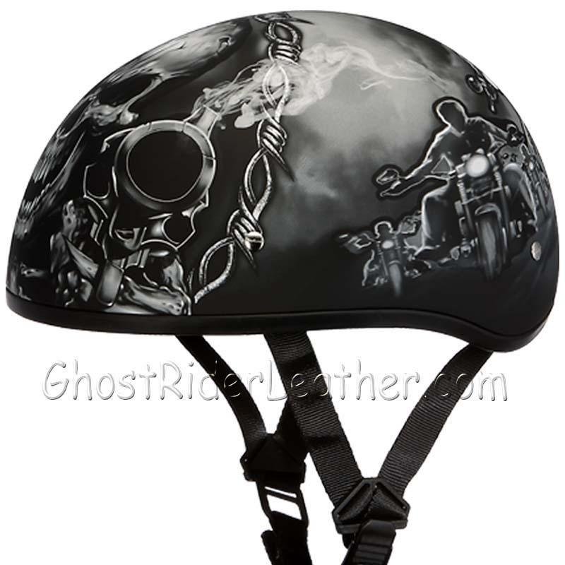 DOT Motorcycle Helmet - Skull - Smoking Guns - Shorty - D6-G-DH