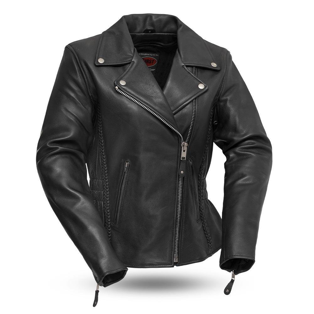 Leather Motorcycle Jacket - Women's - Figure Flattering - Allure - FIL103MNZ-FM