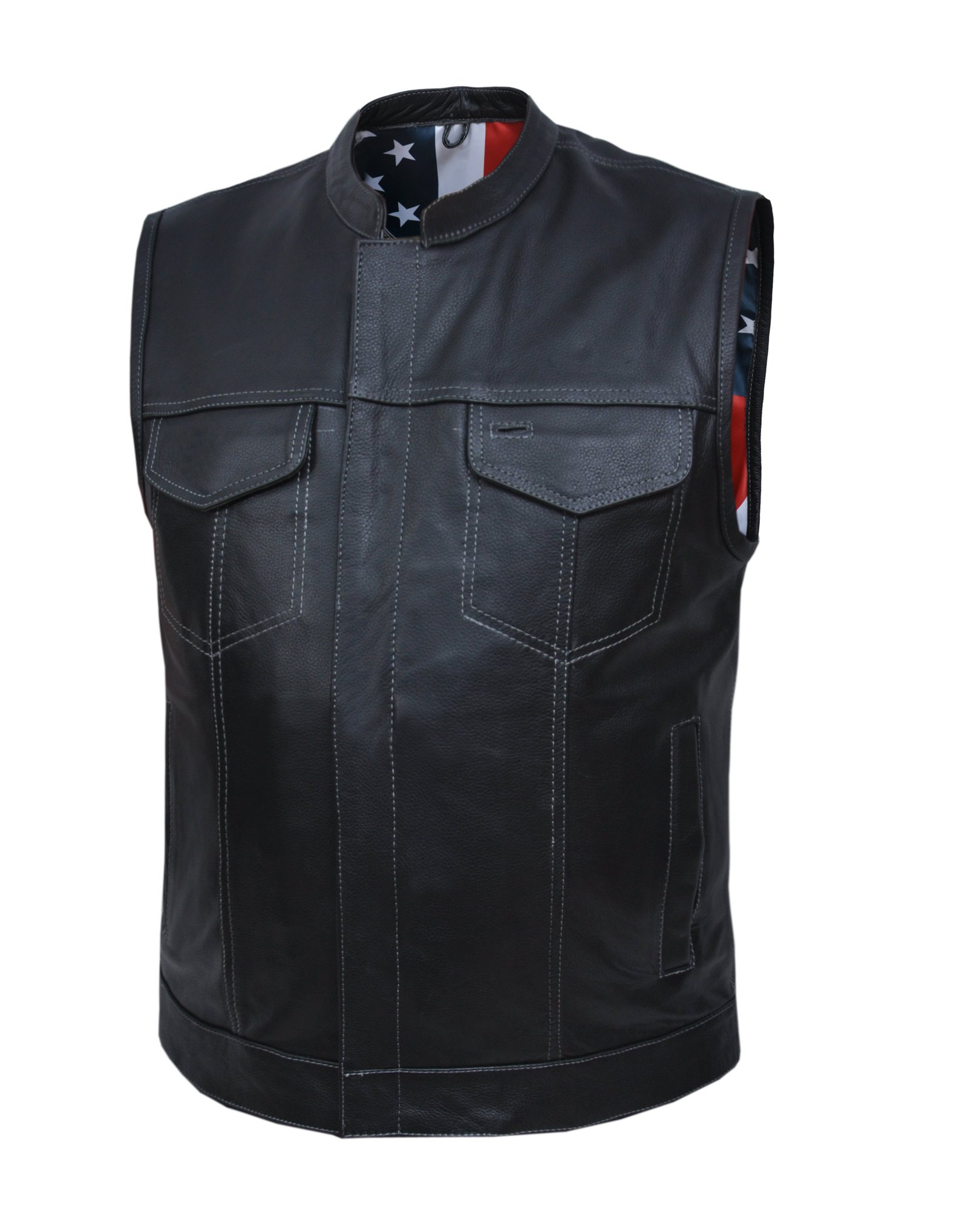 Men's Leather Vest with USA Flag Liner From Unik - SKU 6665-USA-UN