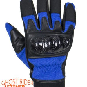Leather Gloves - Men's - Full Finger - Knuckle Protector - Blue - GLZ108-BLUE-DL