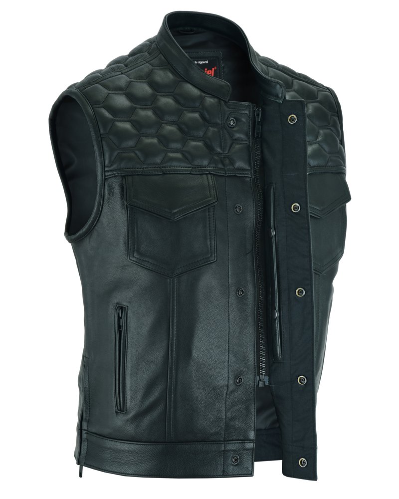 Leather Motorcycle Vest - Men's - Up To Size 8XL - Diamond Quilting - Big and Tall - DS198-DS