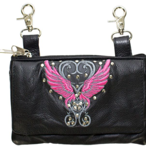 Leather Belt Bag - Pink - Wings Design - Handbag - BAG35-EBL8-PINK-DL