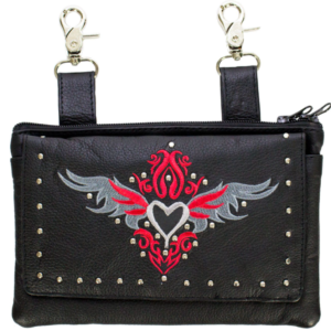 Leather Belt Bag - Red - Heart Wings Design - Handbag - BAG35-EBL1-RED-DL