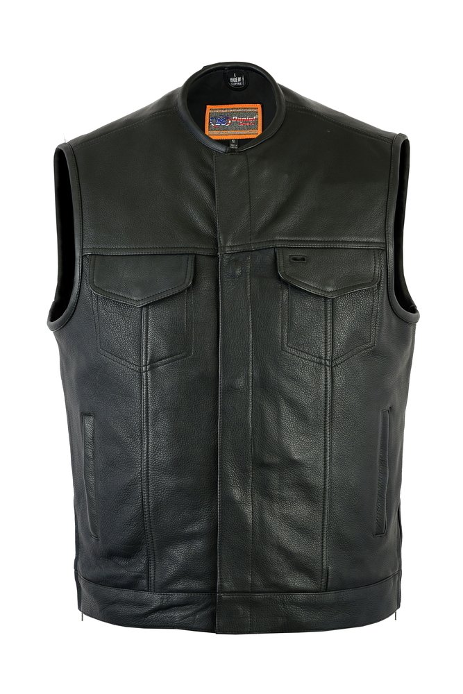 Leather Motorcycle Vest - Men's - Gun Pockets - 10" Zipper - Up To 12XL - RC187-DS