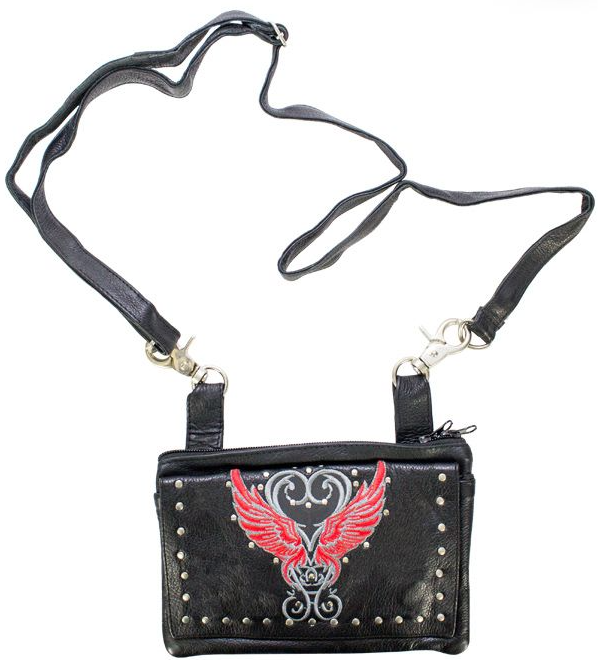 Leather Belt Bag - Red - Wings Design - Handbag - BAG35-EBL8-RED-DL