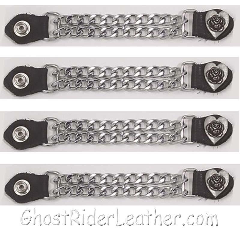 Set of Four Rose In Heart Vest Extenders with Chrome Chain - AC1075-DL