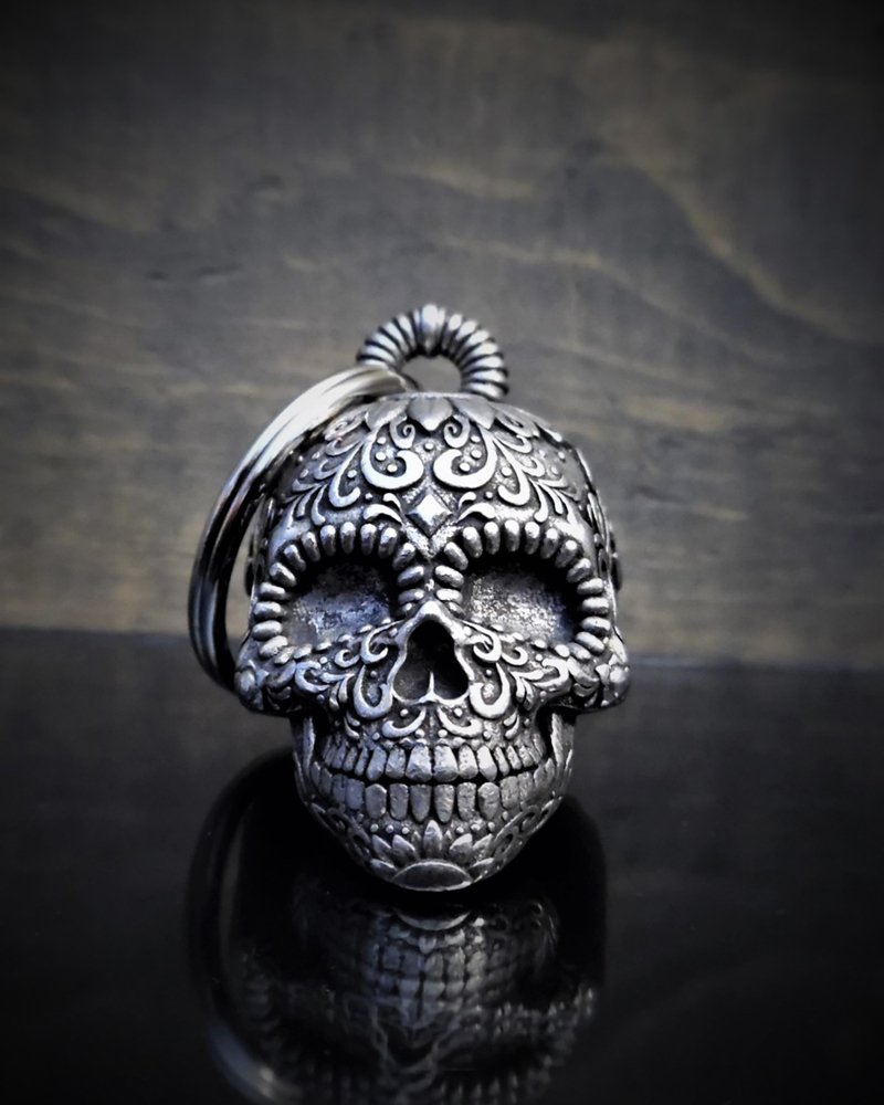 Sugar Skull - Pewter - Motorcycle Ride Bell - Made In USA - SKU BB24-DS