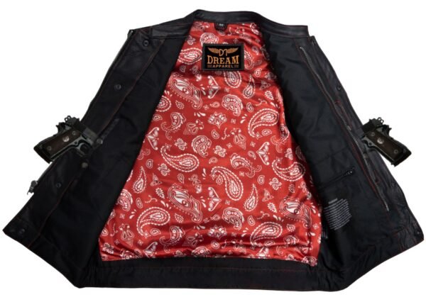 Leather Vest - Men's - Motorcycle Club - Red Paisley Lining - Up To 62 - MV7320-RT-PD-88-DL
