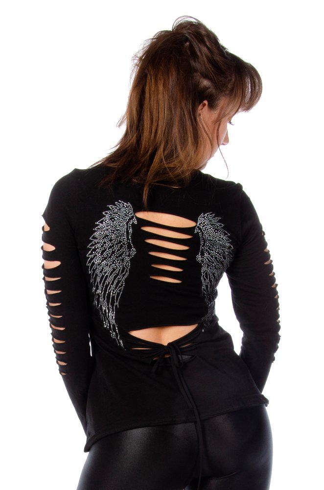Women's V-Neck Shirt - Dark Angel Long Sleeve - 7197BLK-DS
