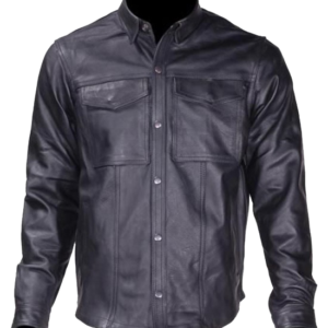 Men's Leather Shirt with Snap Closure - MJ777-SS-DL