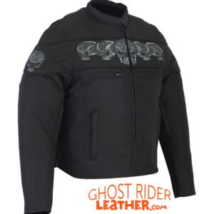 Textile Motorcycle Jacket - Men's - Reflective Skulls - Up To 6XL - Concealed Carry Pockets - DS600-DS