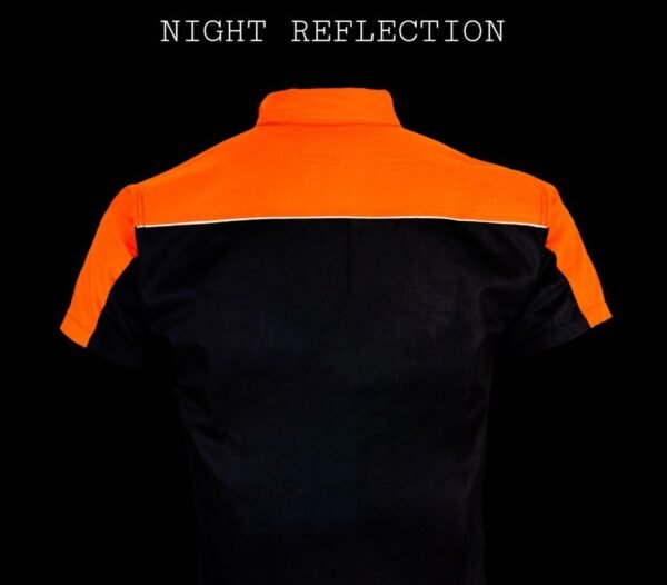 Motorcycle Mechanic Shirt - Men's - Black and Orange - Up To Size 4XL - MECS-BLK-ORANGE-DL.