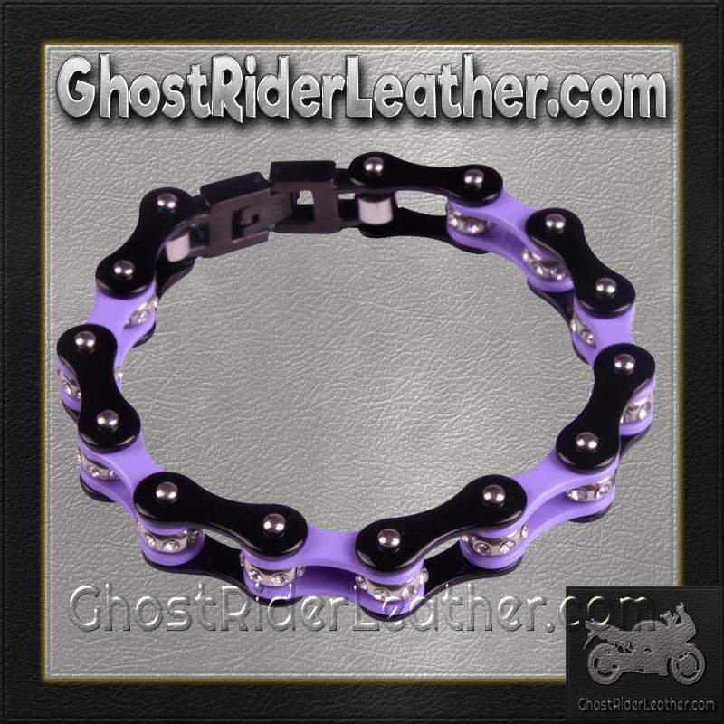 Black and Purple Motorcycle Chain Bracelet with Gemstones - SKU GRL-BR35-DL