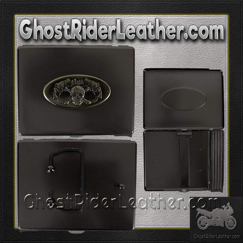 Metal Cigarette Case - Skull and Pistols Design - Biker Gift Ideas - CG7-DL