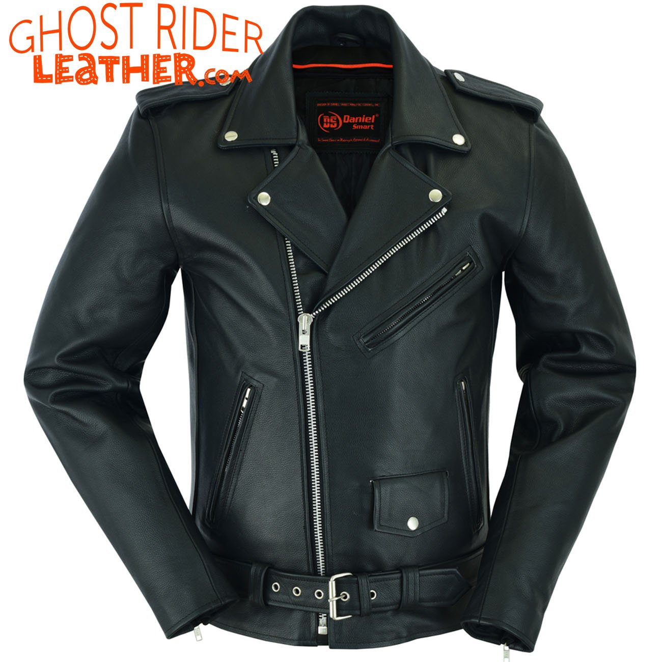 Leather Motorcycle Jacket - Men's - Police Style - Big and Tall - DS712TALL-DS