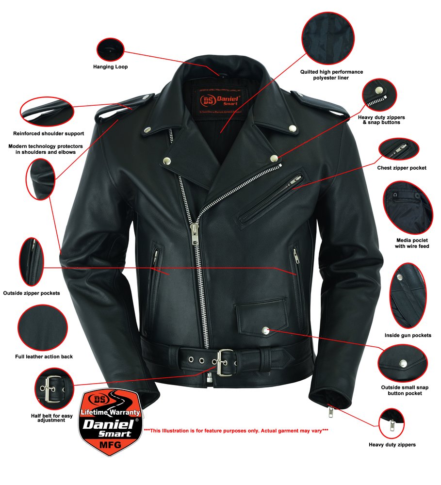 Leather Motorcycle Jacket - Men's - Armored - Up To 12XL - DS761-DS
