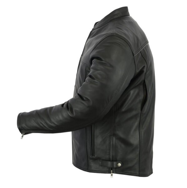 Leather Scooter Jacket - Men's - Reflective Piping - Gun Pockets - DS718-DS