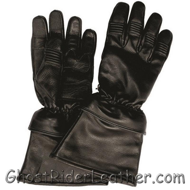 Leather Motorcycle Gloves - Men's - Removable Cuff  - Gauntlet Riding - AL3058-AL