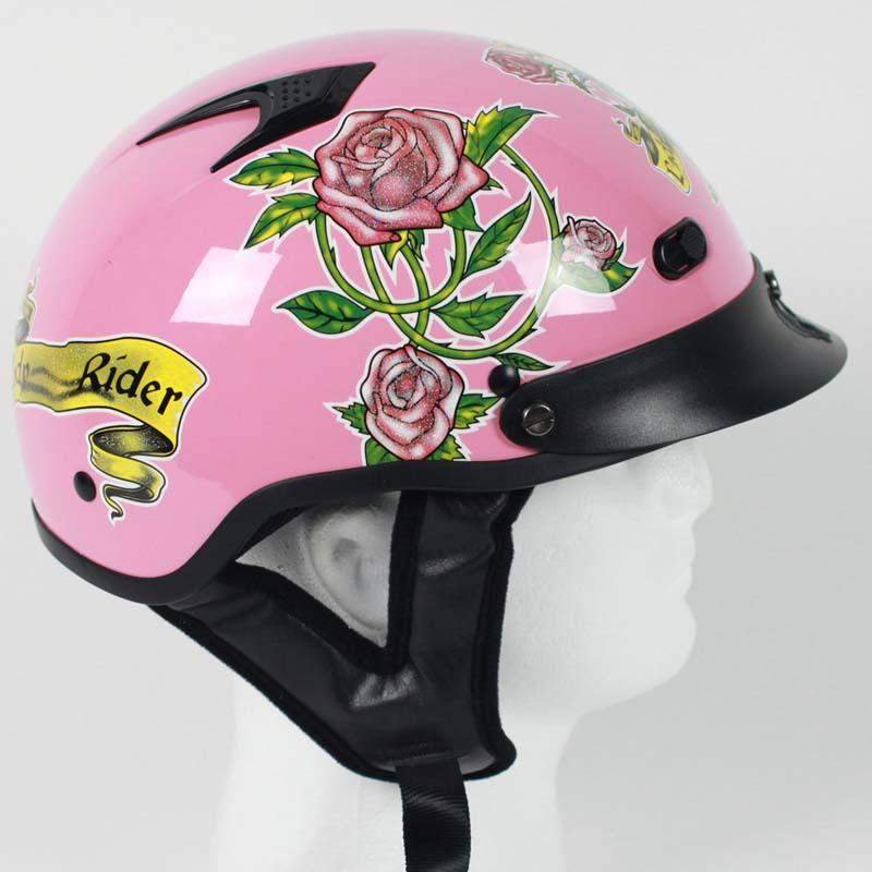 DOT Motorcycle Helmet - Pink Lady Rider - Shorty - 1VPR-HI