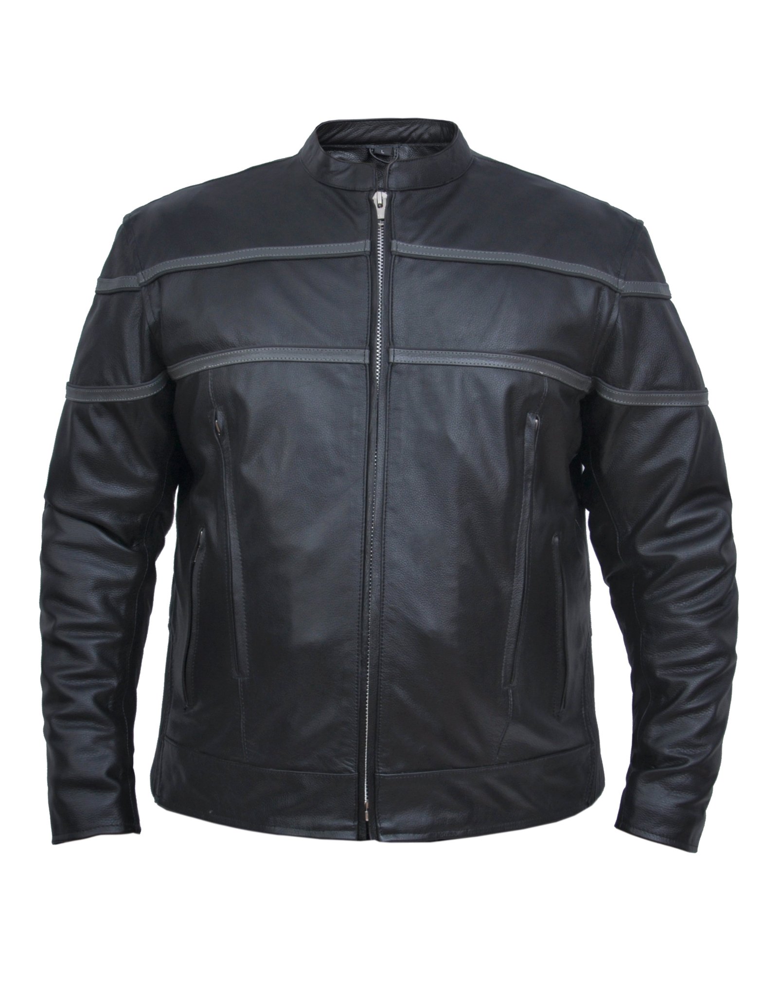 Leather Motorcycle Jacket - Men's - Lightweight - Two Tone - Black With Gray - 6049-18-UN