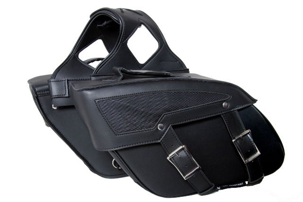 Excelsior Large Quick Detach PVC Leather Motorcycle Saddlebags – Universal Fit For Rear, Black