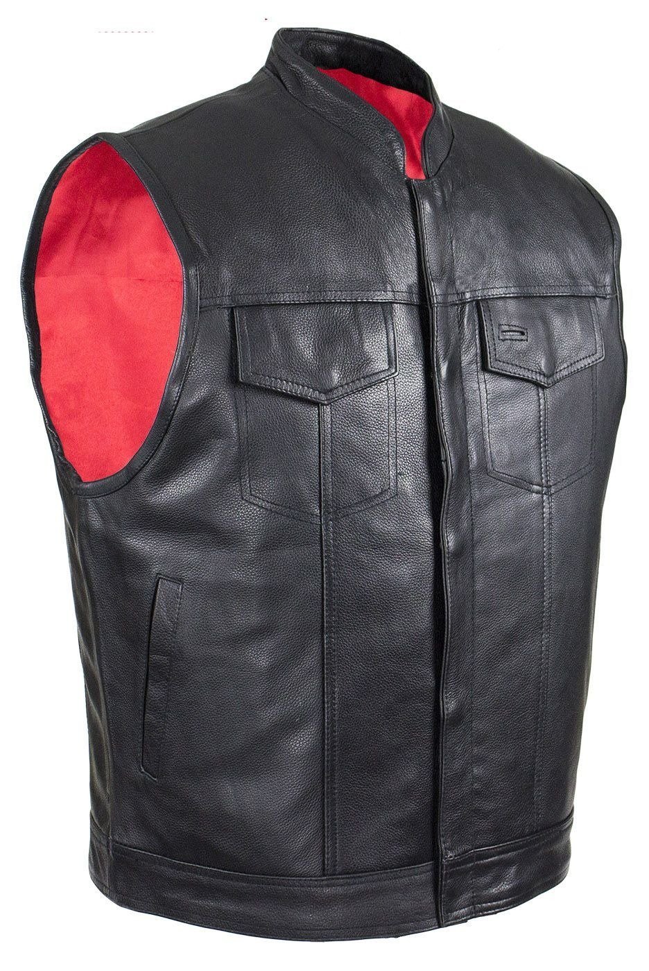 Leather Vest - Motorcycle Club - Red Lining - Premium - MV316-DL