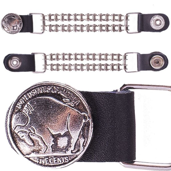 Set of Four - Buffalo Nickel Vest Extenders - Chrome Motorcycle Chain - AC1052-BC-DL