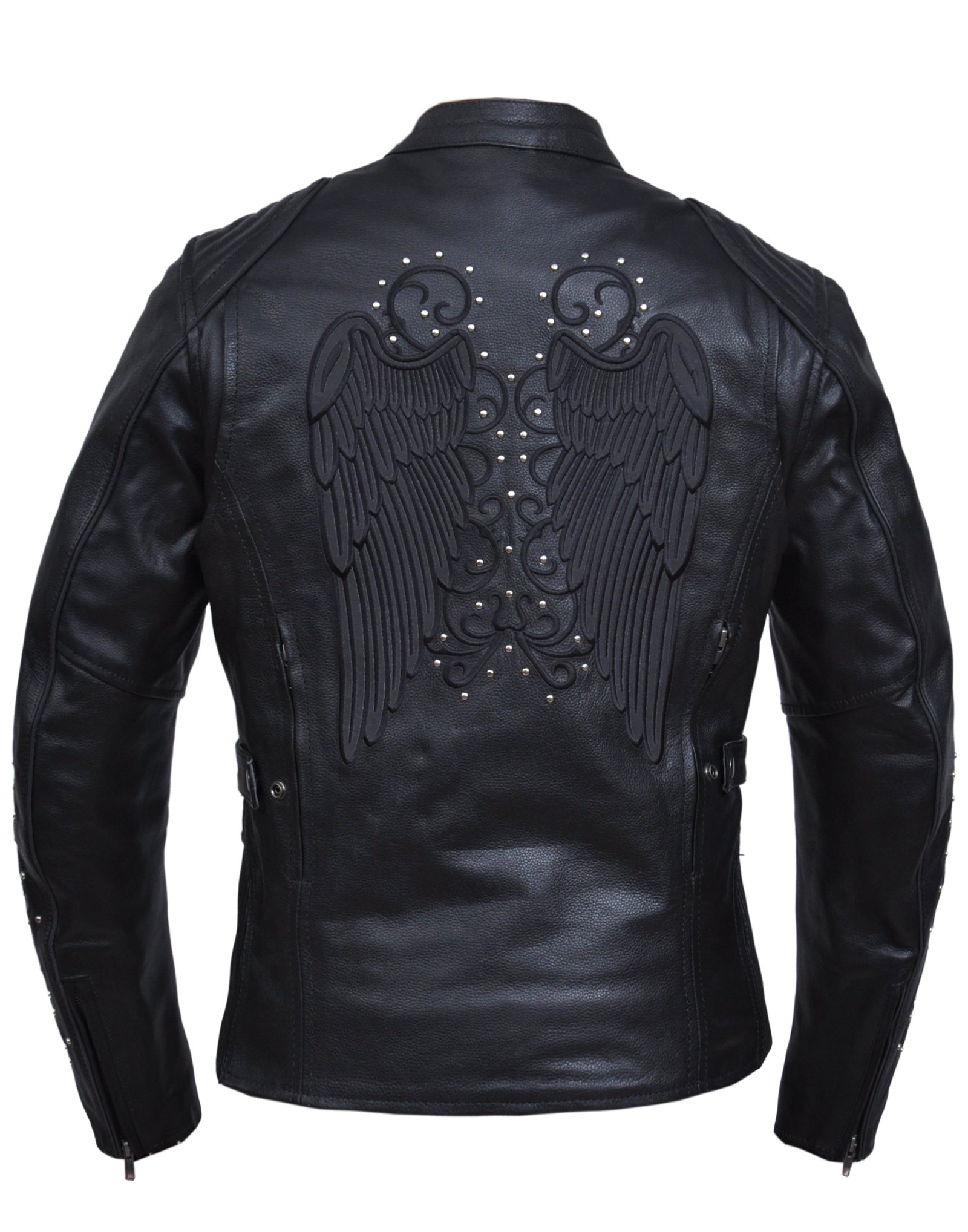 Leather Motorcycle Jacket - Women's - Reflective Wings - Studs Design - 6824-RF-UN