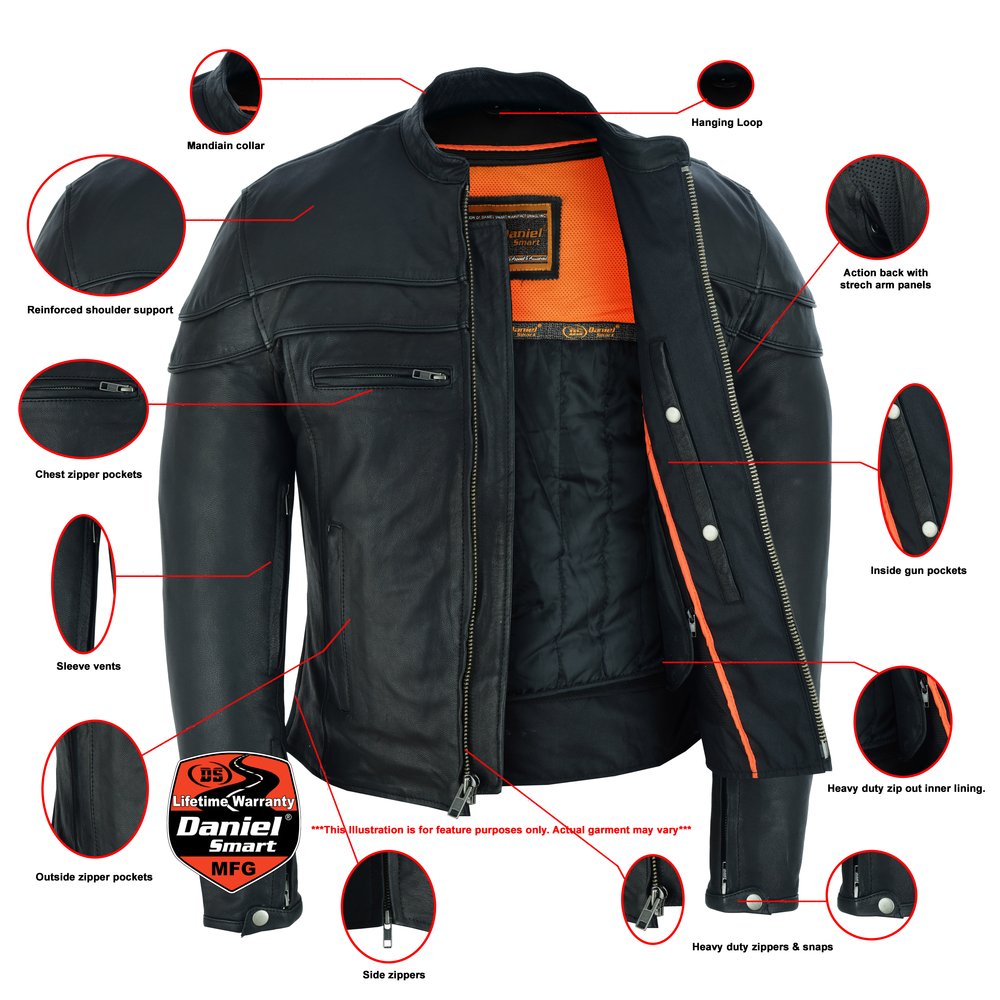 Leather Motorcycle Jacket - Men's - Biker - Up To 8XL - Racer - DS701-DS