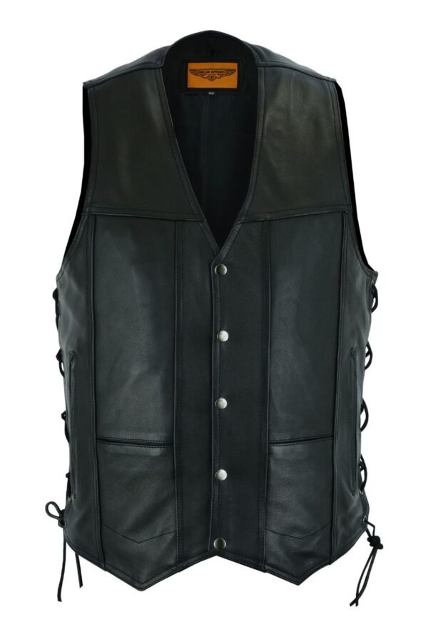 Leather Motorcycle Vest - Men's - Black - 10 Pocket - MV310-88-DL