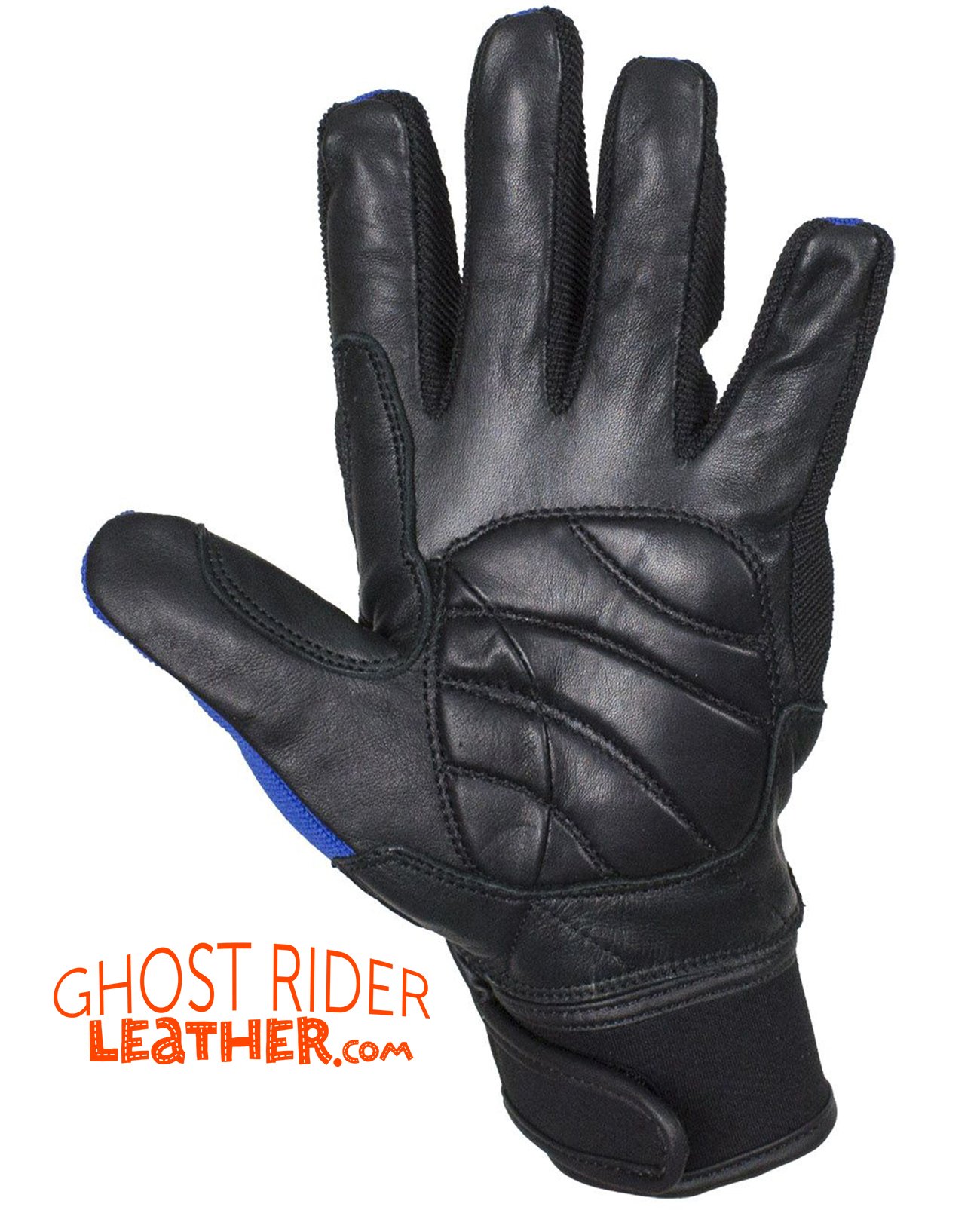 Leather Gloves - Men's - Full Finger - Knuckle Protector - Blue - GLZ108-BLUE-DL