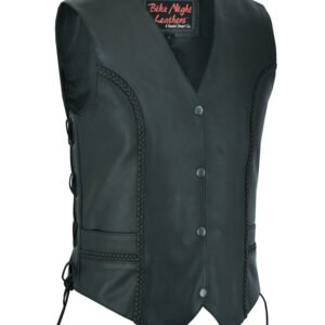 Leather Vest - Women's - Braid Design - Side Laces - Gun Pockets - DS219-DS