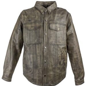Leather Shirt - Men's - Distressed Brown - Concealed Carry Pockets - MJ777-12L-DL