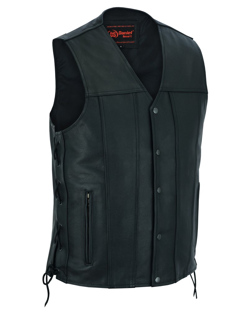 Leather Motorcycle Vest - Men's -Up To Size 8XL - Tapered Bottom - Big and Tall - DS161-TALL-DS