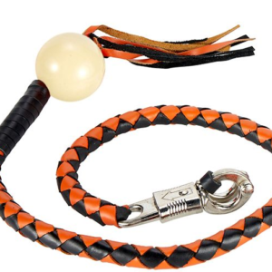 Get Back Whip in Black and Orange Leather With White Pool Ball - 42 Inches - GBW9-WHITE-BALL-DL