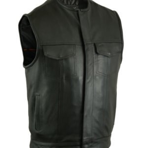 Leather Motorcycle Vest - Men's - Hidden Zipper - Up To 12XL - Big and Tall - DS181A-DS