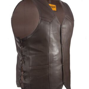 Leather Motorcycle Vest - Men's - Brown - Up To Size 64 - MV303-BRN-11-DL