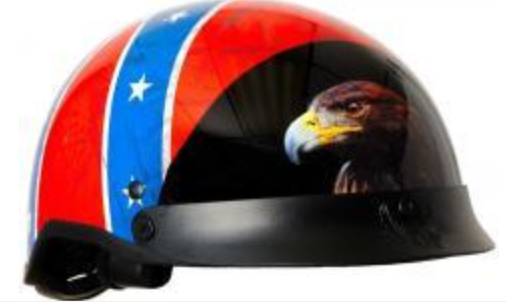 DOT Rebel Flag and Eagle Motorcycle Shorty Helmet - SKU GRL-1RF-HI