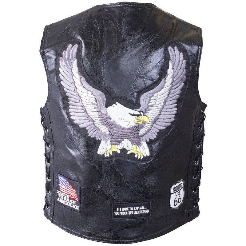 Patchwork Leather Vest - Men's - 6 Patches - Biker - GFVBIK6-BN