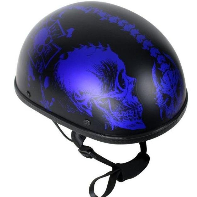 Novelty Motorcycle Helmet - Matte Blue Horned Skeletons - H501-D5-BLUE-DL Size Chart