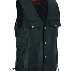 Leather Motorcycle Vest - Men's - Gun Pockets - Up To 10XL - DS124-DS