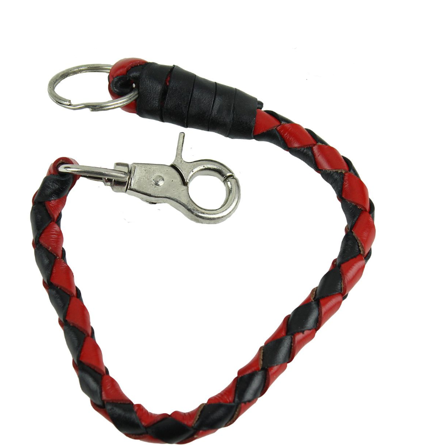 Key Chain - Get Back Whip Style  in Black and Red Leather - 14 Inches Long - SKU KC-GBW6-DL