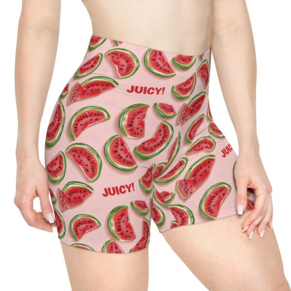 Watermelon Candy Slices - Red Green on Pink - Text Juicy - Women's Biker Shorts