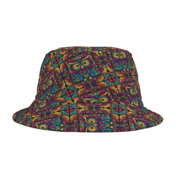 Colorful Owl Mandala Pattern - Multi Colors on Black - Biker Bucket Hat