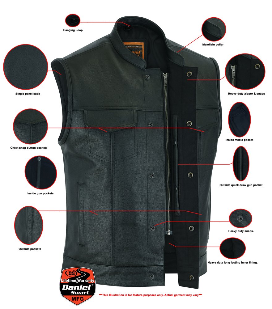 Leather Motorcycle Vest - Men's - Gun Pockets - Up To 12XL - Big and Tall - DS189A-DS