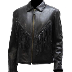 Women's Leather Motorcycle Jacket with Braid and Fringe Design - SKU LJ280-DL
