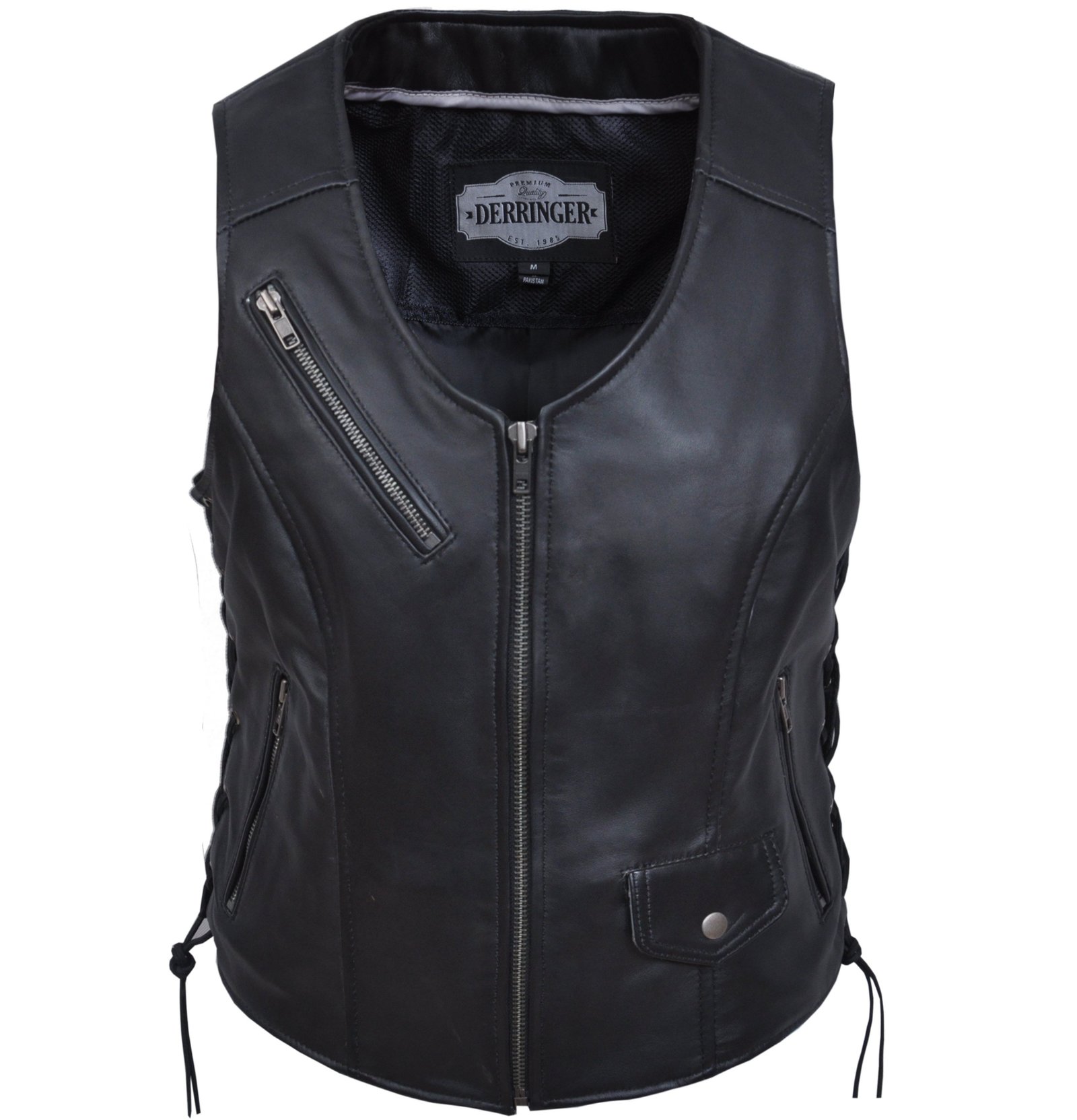 Leather Motorcycle Vest - Women's - Zipper Pockets - 6892-00-UN