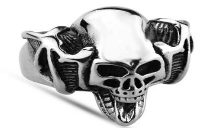 Handle Bar Skull Biker Ring - Stainless Steel - Biker Jewelry - Biker Ring - R128-DS
