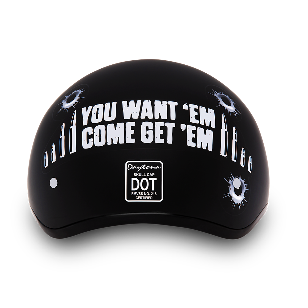 DOT Approved Motorcycle Helmet - Skull and Come Get 'Em - Shorty - D6-CG-DH