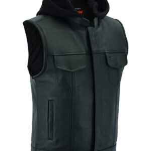 Leather Motorcycle Vest - Men's - Gun Pockets - Hoodie - Up To 12XL - Big and Tall - DS182-DS
